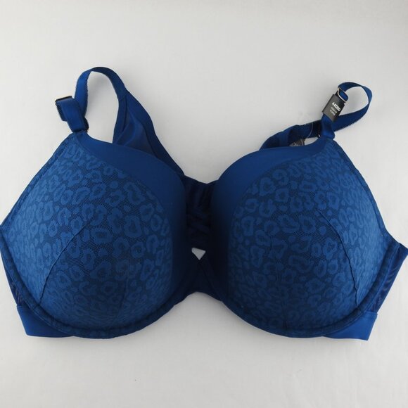 New Torrid Curve Plunge Push Up Bra Sz 44DDD Blue Animal Print Underwire Padded - Picture 5 of 8